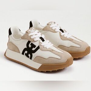 Sam Edelman Beige and White Langley Lace Up Sneakers